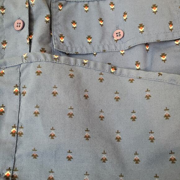 Ilio Vintage Blue Long Sleeve Button‑Up Shirt M Abstract Micro Pattern Retro - Picture 8 of 11